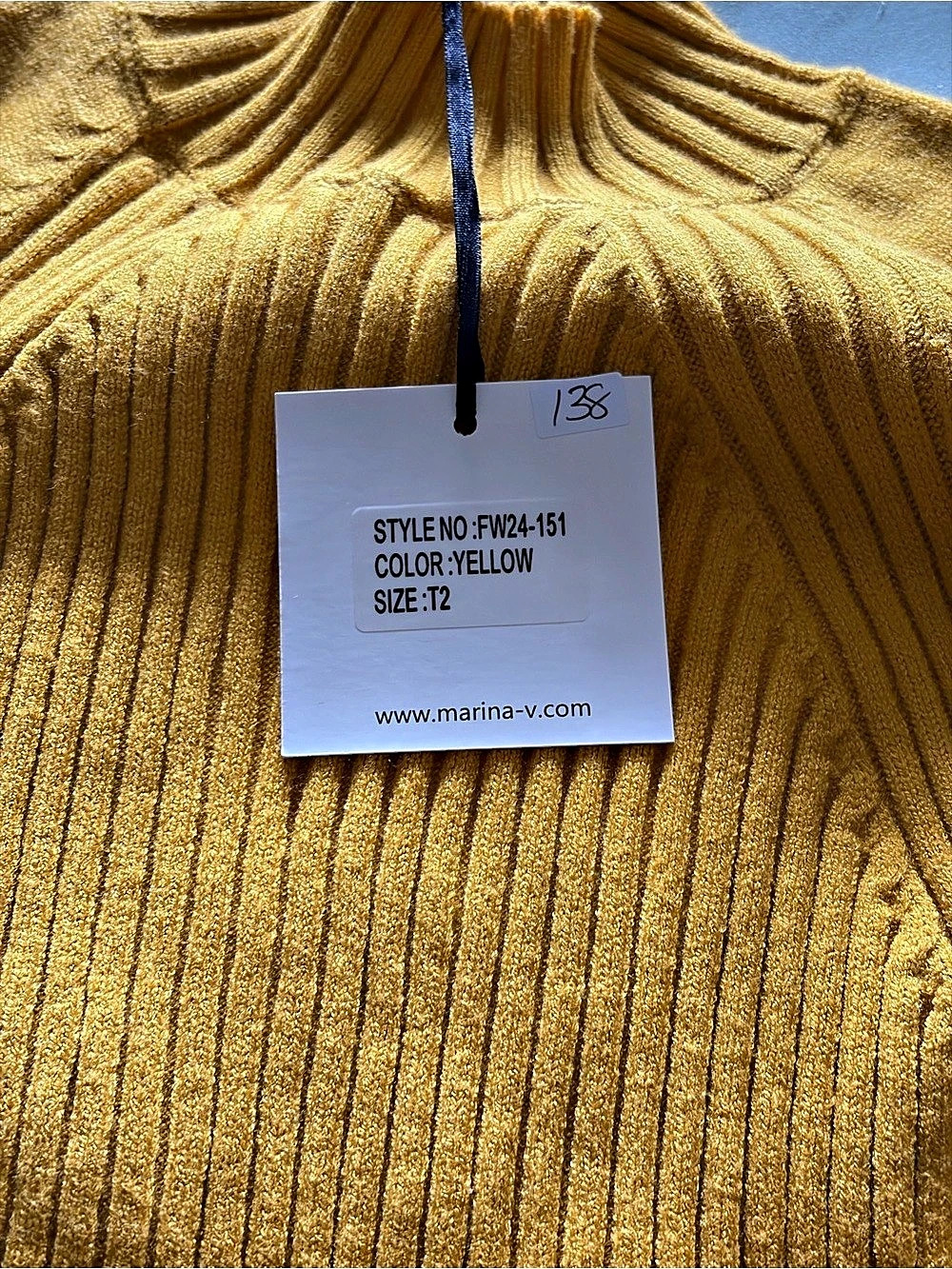 Marina Rinaldi FW24-151 Ribbed Knit Sweater in Yellow Size 2 NWT